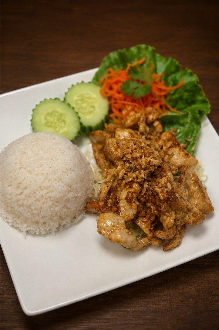 Garlic & Pepper (ผัดกระเทียมพริกไทย) — Over Rice at Narwhal Thai Table, Huntington Beach