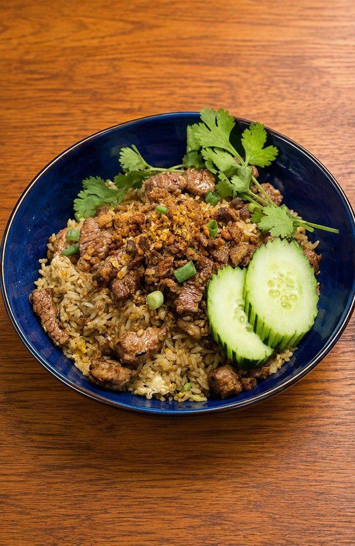 Narwhal Garlic Beef (ข้าวผัดกระเทียมเนื้อ) — Rice at Narwhal Thai Table, Huntington Beach