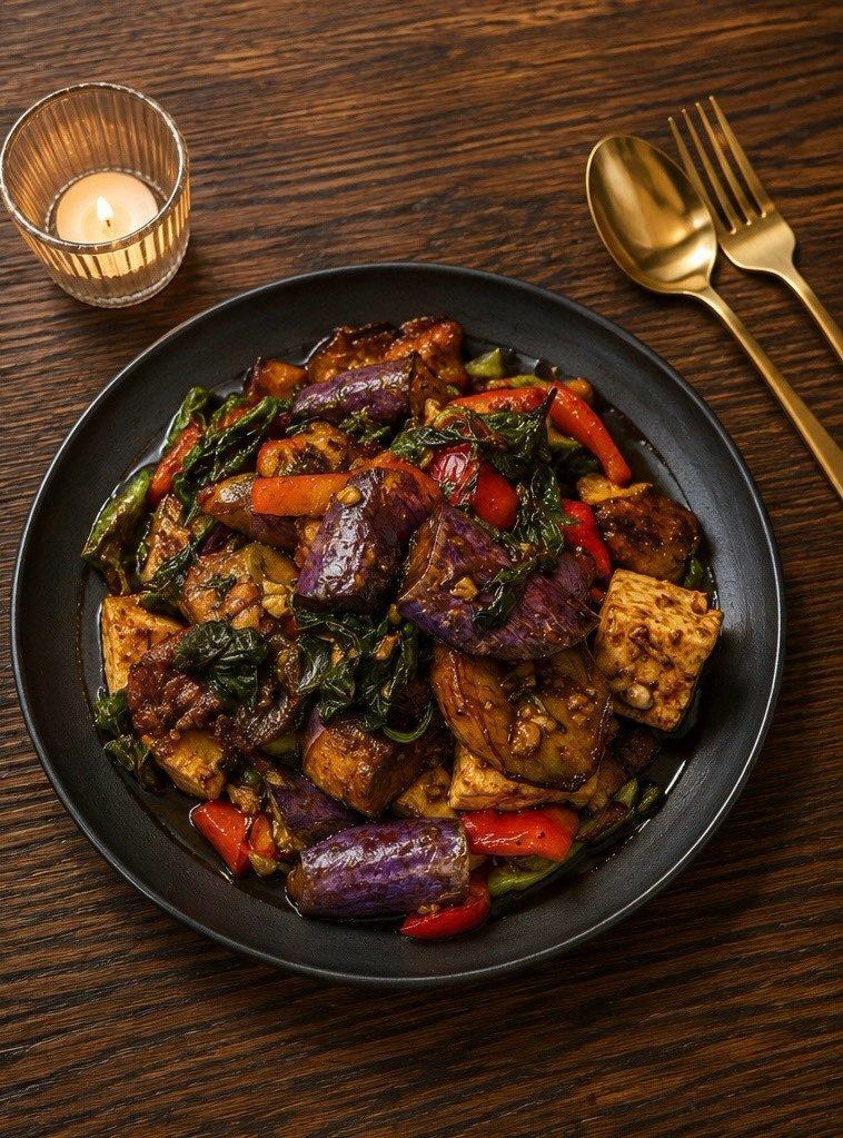 Spicy Basil Eggplant (ผัดกะเพรามะเขือยาว) — À La Carte at Narwhal Thai Table, Huntington Beach
